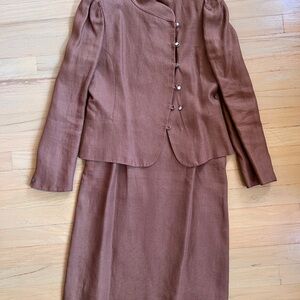 Vintage Tahari Daniele O. Linen Skirt Suit Chocolate Brown